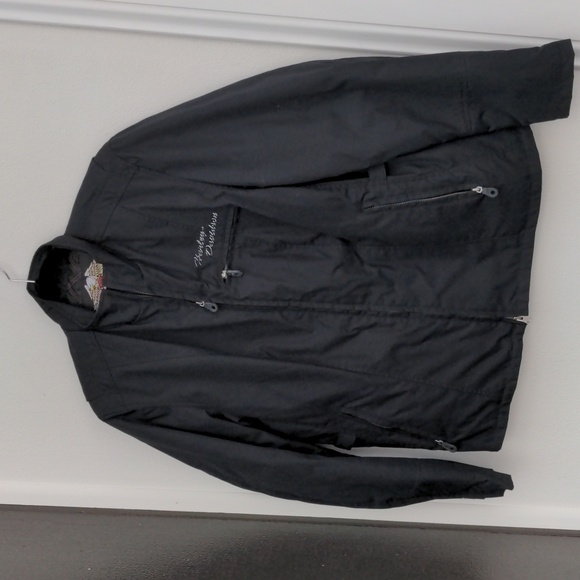 Harley Davidson Motorcycle Jacket Black Nylon Embroidered Logo Size L - Picture 1 of 6